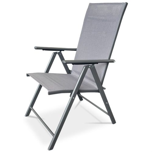 Kerti szék, állítható dőlésszögű, szürke textilén, szürke fémváz