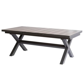   Kihúzható kerti asztal, kerámialap tölgy dekorral 200+60x100x77 cm, alumínium szerkezet