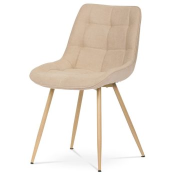   Elegáns Étkezőszék, krémszínű szövet, fém lábak, 3D tölgyfa dekoráció