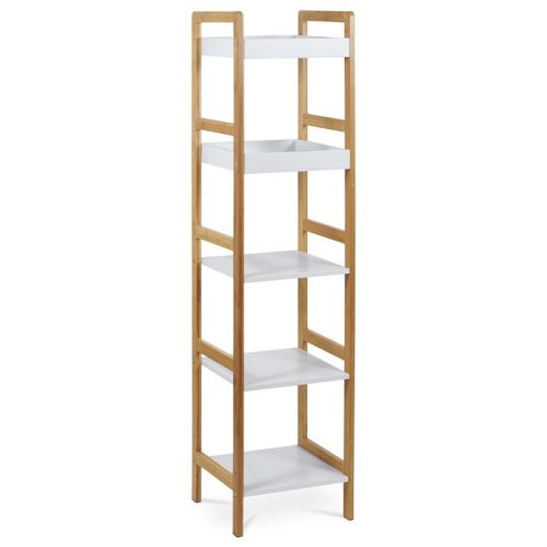 DR-013-5 Bamboo Storage Rack 5-Tier Natural with White MDF Shelves 15 kg Capacity