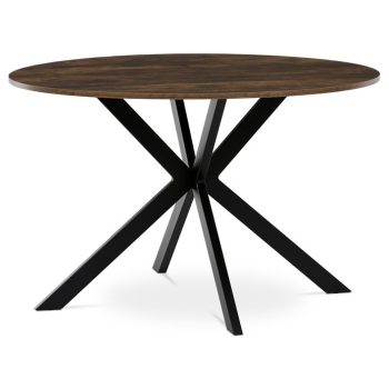   Kerek Étkezőasztal 120×120×75,5 cm, MDF Old Wood + Fekete Fém Láb