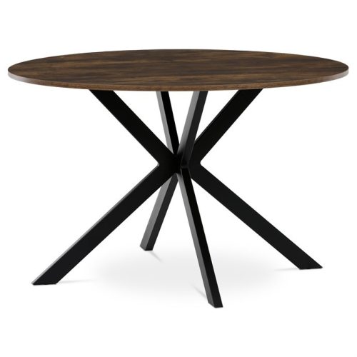 Kerek Étkezőasztal 120×120×75,5 cm, MDF Old Wood + Fekete Fém Láb