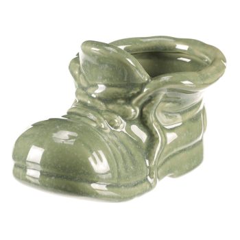 Kerámia csizma virágtartó, zöld