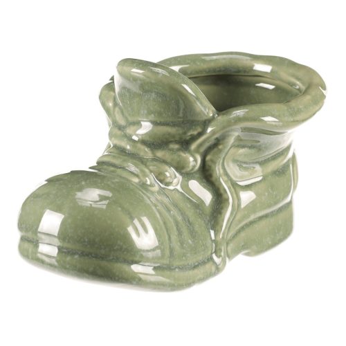 Kerámia csizma virágtartó, zöld