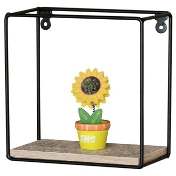 Modern Wall Shelf Oak Black Metal Frame P-062