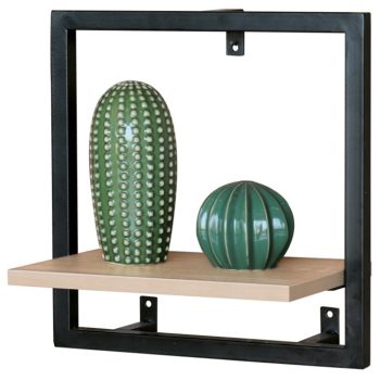 Modern Round Wall Shelf Oak Black Metal Frame 36 cm P-063
