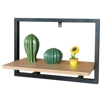 Modern Wall Shelf Oak Black Metal Frame 30x30 cm P-061