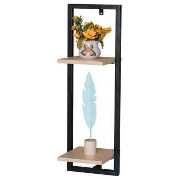 Modern Wall Shelf Oak Black Metal Frame 25x20x75 cm P-073