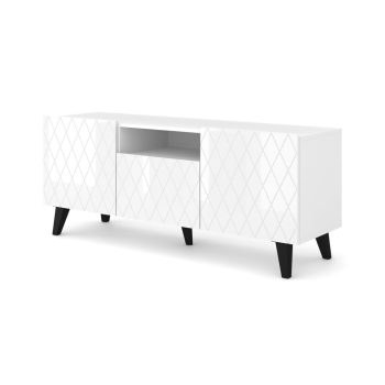   TV Szekrény Fényes Fehér Fronttal, Fekete Lábakkal Diuna RTV 145 