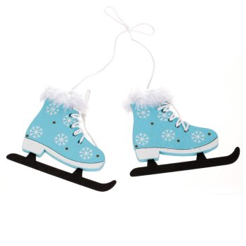 Korcsolya Dísz Fából Készült Kék Színben 