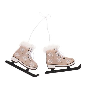 Korcsolya Dísz Fából Készült Natúr Fa Színben 