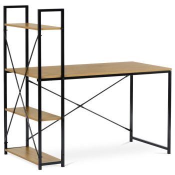 Shelving Desk MDF Oak Effect/Black Metal GD-520 (In Stock)