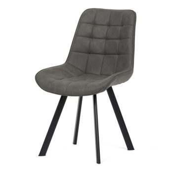 Dining Chair with Grey Fabric and Black Metal Legs