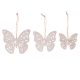 Pillangó Függeszték Fából Készült Dekoráció 3 db-os Csomagban Fehér Színben 