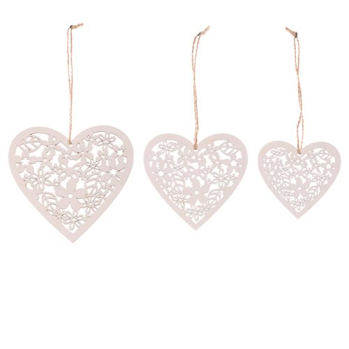 Hanging Heart & Flower Decoration Set White 3 pcs
