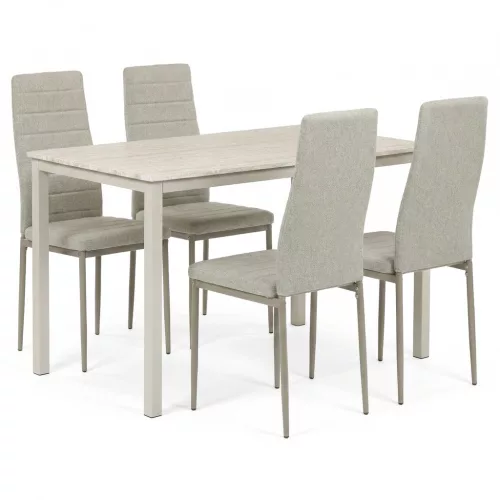 4 személyes étkezőszett szürke székekkel és travertin asztallal 110x70x75 cm ASE-1039 CRM2