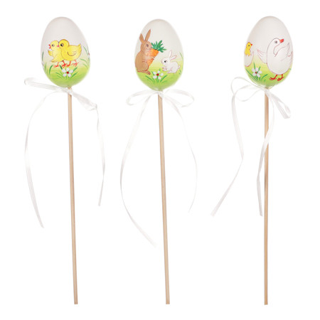 EASTER DECORATION, PAINTED PLASTIC EGGS ON STICKS, 6 PCS/PACK