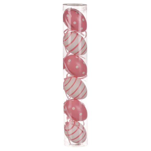 EASTER DECORATION HANGING PLASTIC EGGS, PINK/WHITE, STRIPED/SPOTTED PATTERN, 6 PCS/PACK