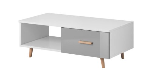 Coffee Table High Gloss White with Gloss Grey Drawer VIVALDI