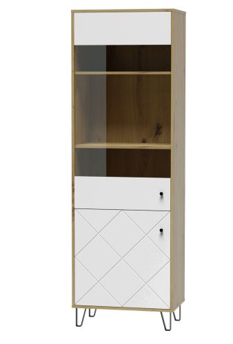 Vitrin szekrény Artisan tölgy / fehér matt színkombinációban – BILBAO BL14