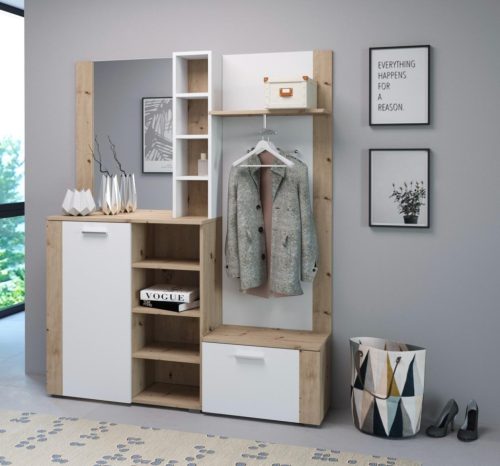 Előszoba bútor szett Artisan tölgy / fehér matt színkombinációban – BARRY