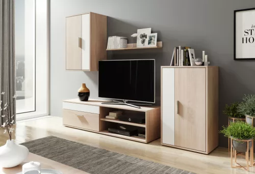Nappali bútorfal Sonoma tölgy / fehér színkombinációban – BERNO