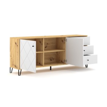   Komód 2 ajtóval és 3 fiókkal Artisan tölgy / fehér matt színkombinációban – BILBAO BL06