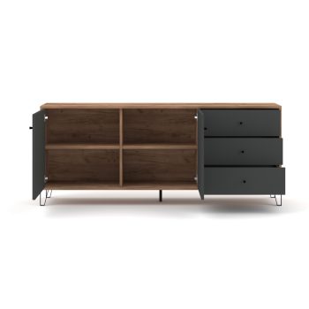   Komód 2 ajtóval és 3 fiókkal Craft Tobacco / grafit színkombinációban – BILBAO BL06