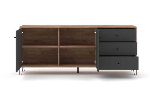 Komód 2 ajtóval és 3 fiókkal Craft Tobacco / grafit színkombinációban – BILBAO BL06