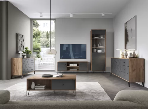 TV Cabinet 2-Door Craft Tobacco/Graphite BILBAO BL02
