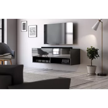 TV Cabinet 100 cm 1-Door Black/Black Gloss DERBY