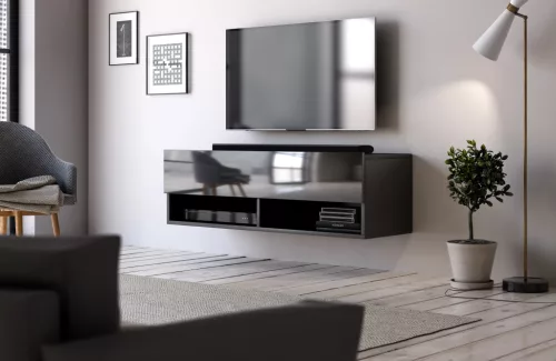TV Cabinet 100 cm 1-Door Black/Black Gloss DERBY