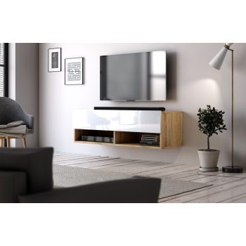 TV skrinka DERBY 100 cm 1 dvere Wotan dub/biela vysoký lesk