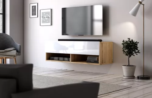 TV Cabinet 100 cm 1-Door Wotan Oak/White Gloss DERBY