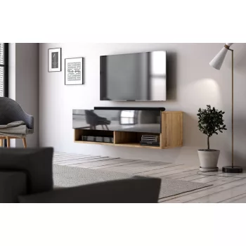 TV Cabinet 100 cm 1-Door Wotan Oak/Black Gloss DERBY