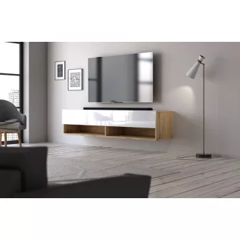 TV Cabinet 140 cm 1-Door Wotan Oak/White Gloss DERBY
