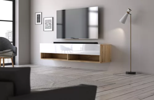 TV Cabinet 140 cm 1-Door Wotan Oak/White Gloss DERBY