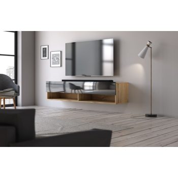   TV szekrény 140 cm 1 ajtós Wotan tölgy / fekete magasfény színkombinációban – DERBY