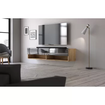 TV Cabinet 140 cm 1-Door Wotan Oak/Black Gloss DERBY