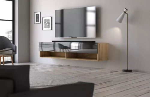 TV Cabinet 140 cm 1-Door Wotan Oak/Black Gloss DERBY