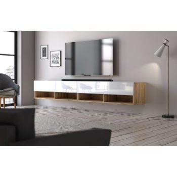   TV szekrény 200 cm 2 ajtós Wotan tölgy / fehér magasfény színkombinációban – DERBY