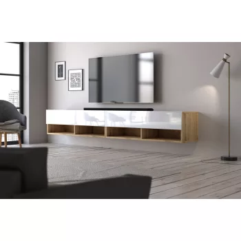 TV Cabinet 200 cm 2-Door Wotan Oak/White Gloss DERBY