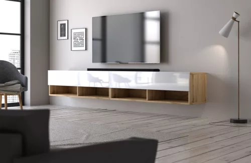 TV Cabinet 200 cm 2-Door Wotan Oak/White Gloss DERBY