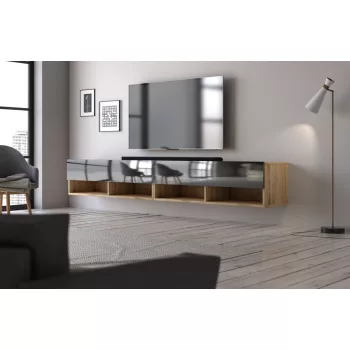 TV Cabinet 280 cm 2-Door Wotan Oak/Black Gloss DERBY