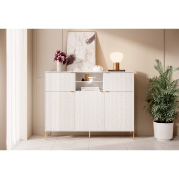   Komód 5 ajtós fehér / fehér magasfény színkombinációban LED világítással – DIAMOND DI03