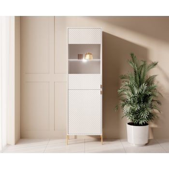   Vitrin szekrény 2 ajtós fehér / fehér magasfény színkombinációban LED világítással – DIAMOND DI04