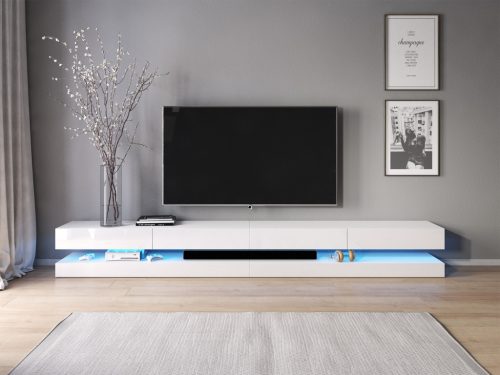 TV szekrény FLY DOUBLE fehér/fényes fehér LED 5W