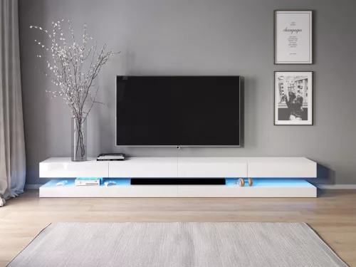 FLY DOUBLE TV Stand White/High Gloss White LED 5W
