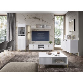   TV szekrény 4 ajtós fehér / fehér matt színkombinációban – FLINN FL01