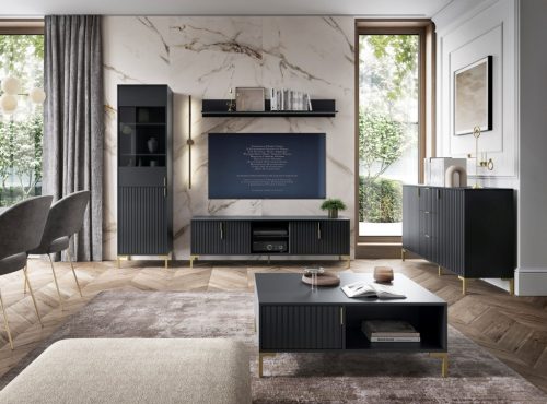 Vitrin szekrény 2 ajtós fekete / fekete matt színkombinációban – FLINN FL03